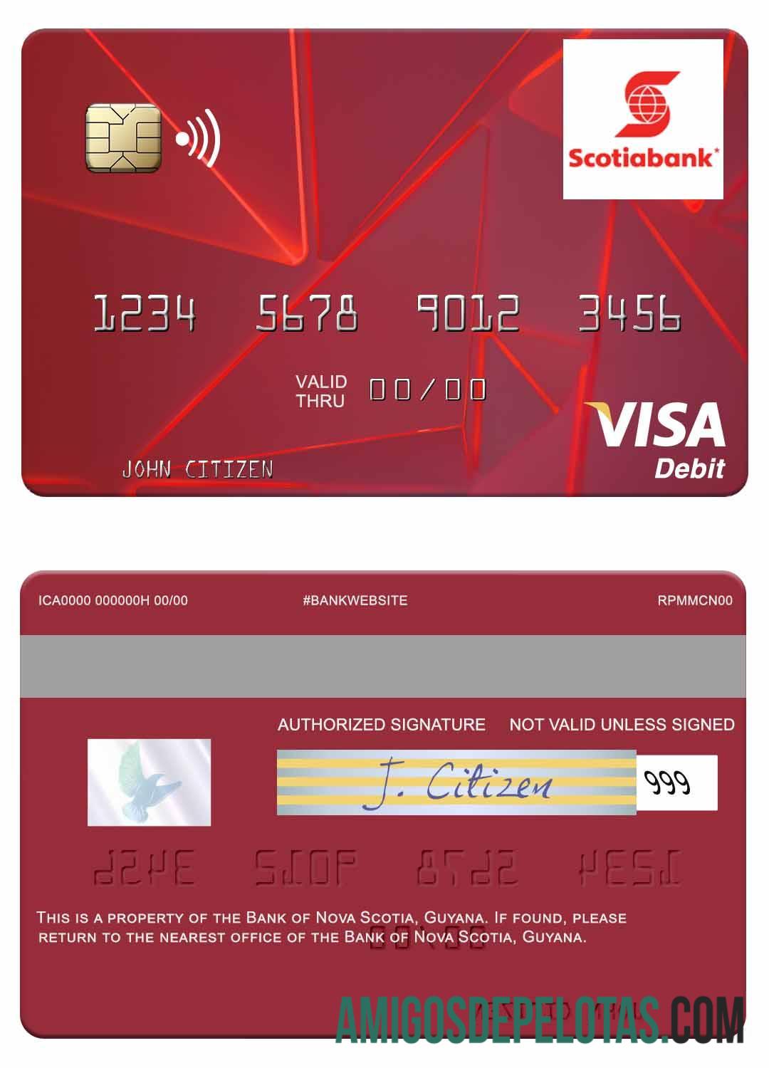 Cartão de débito Visa do Guyana Bank Of Nova Scotia exemplo real